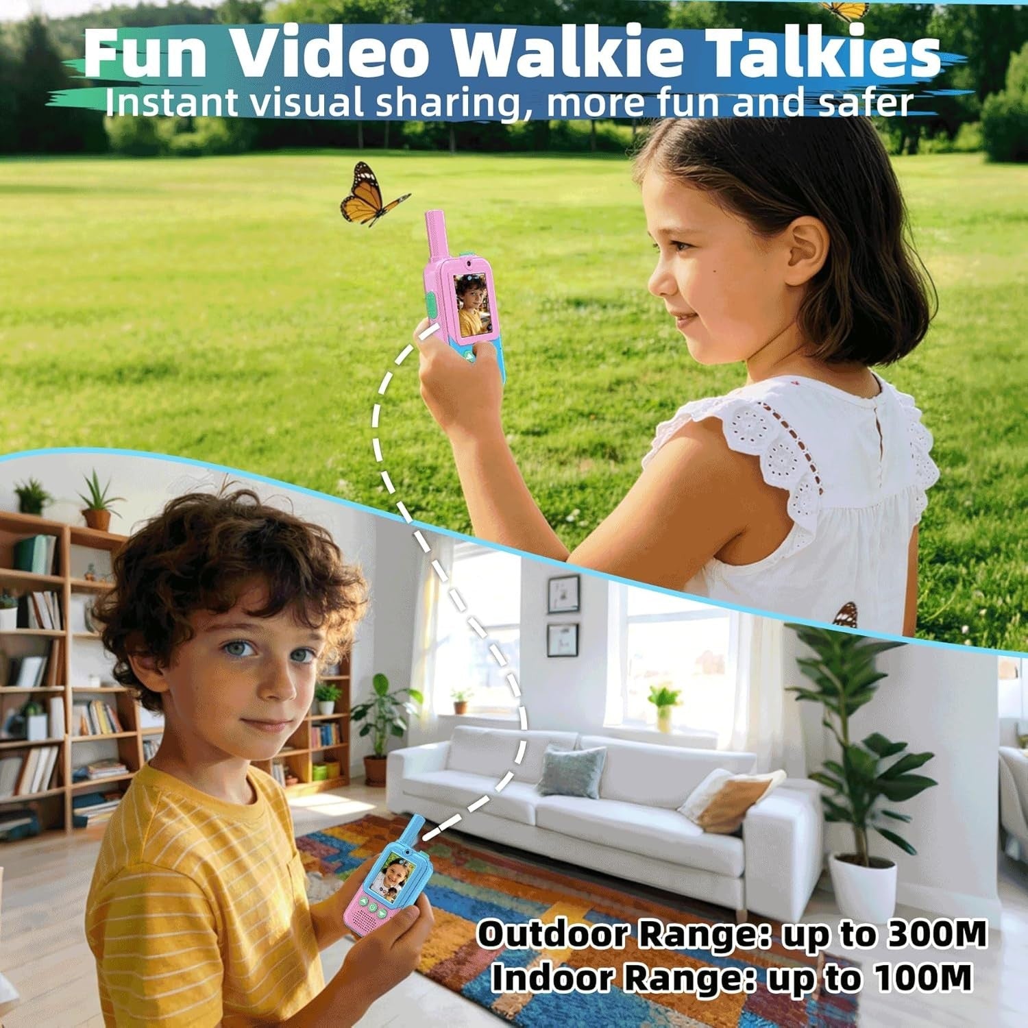 Kids Video Walkie Talkies 2 Pack Rechargeable HD Camera Voice Changer
