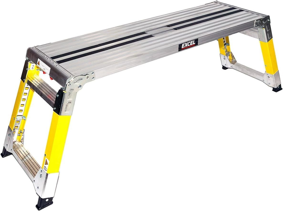 2x Fibreglass Folding Work Platforms Adjustable Height 1200x350 Heavy Duty