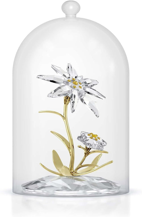 Luxury Crystal Edelweiss Bell Jar Ornament 130th Anniversary Clear & Gold Décor