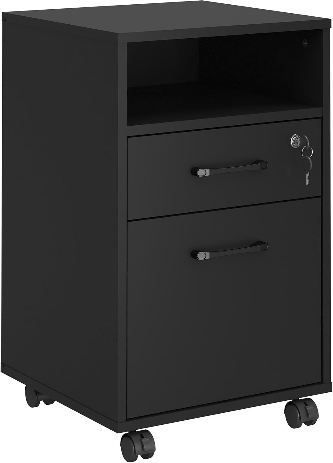 Black Mobile Filing Cabinet Lockable Drawer Printer Stand Under Desk