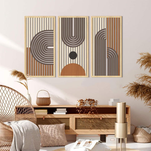 3pcs Boho Wooden Wall Art Set Botanical Hanging Home Decor