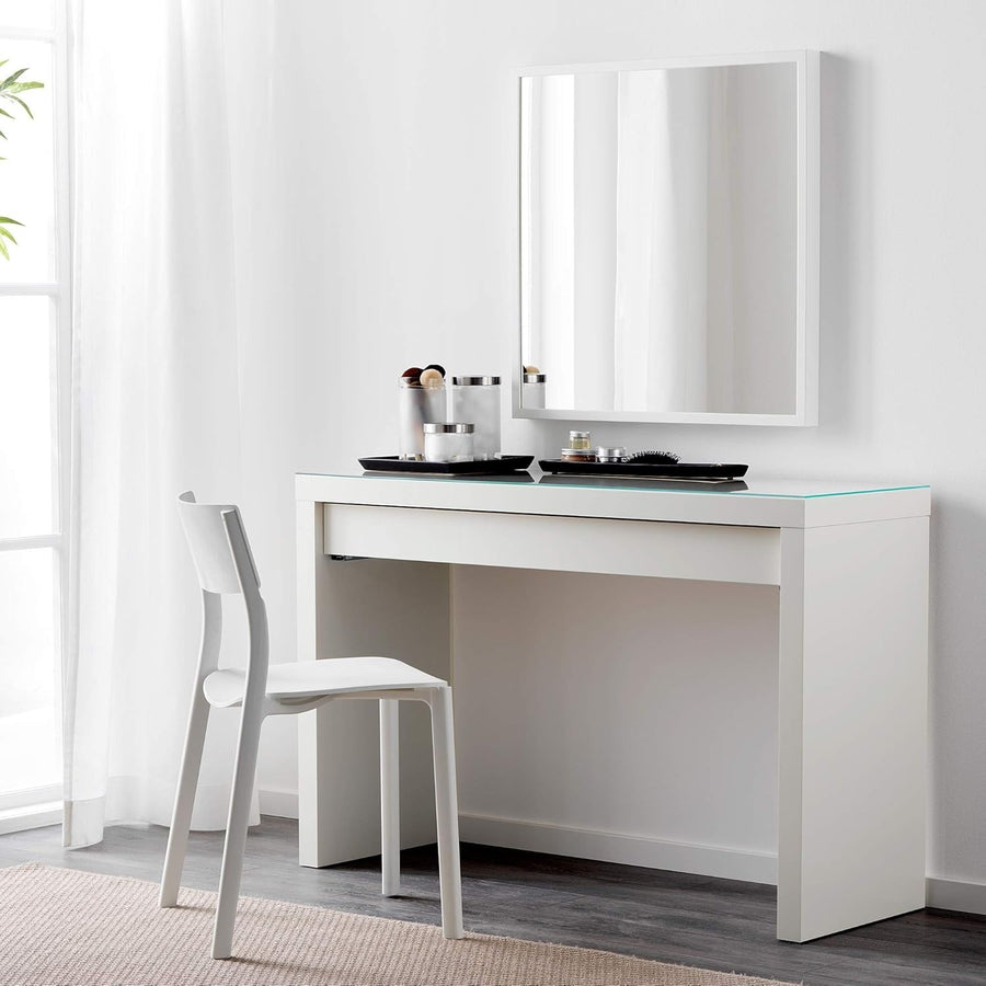 White Vanity Makeup Desk Modern Glass Top 1 Drawer Dressing Table 120cm