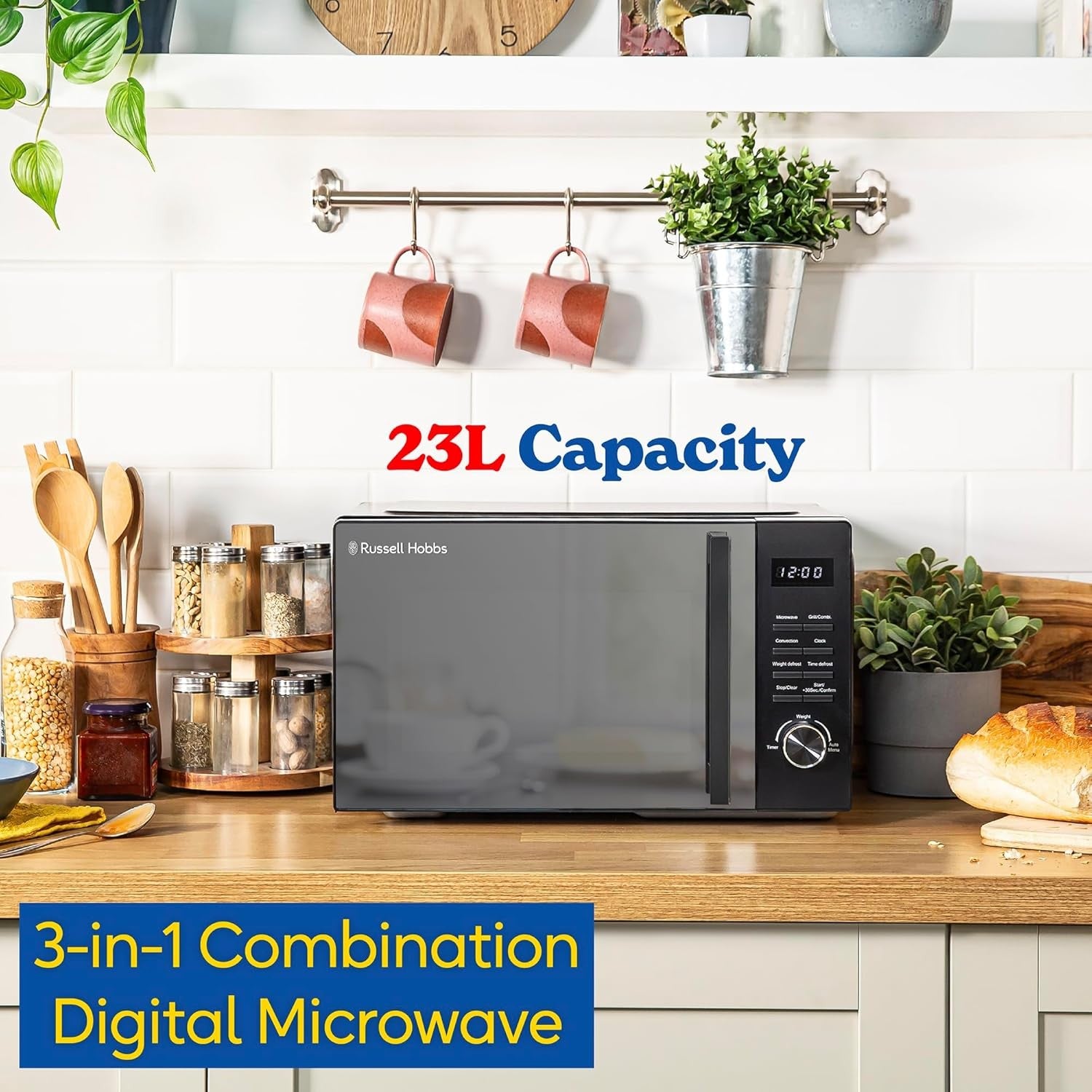 23L 900W Black 3-in-1 Microwave with Grill & Oven, 10 Auto Menus