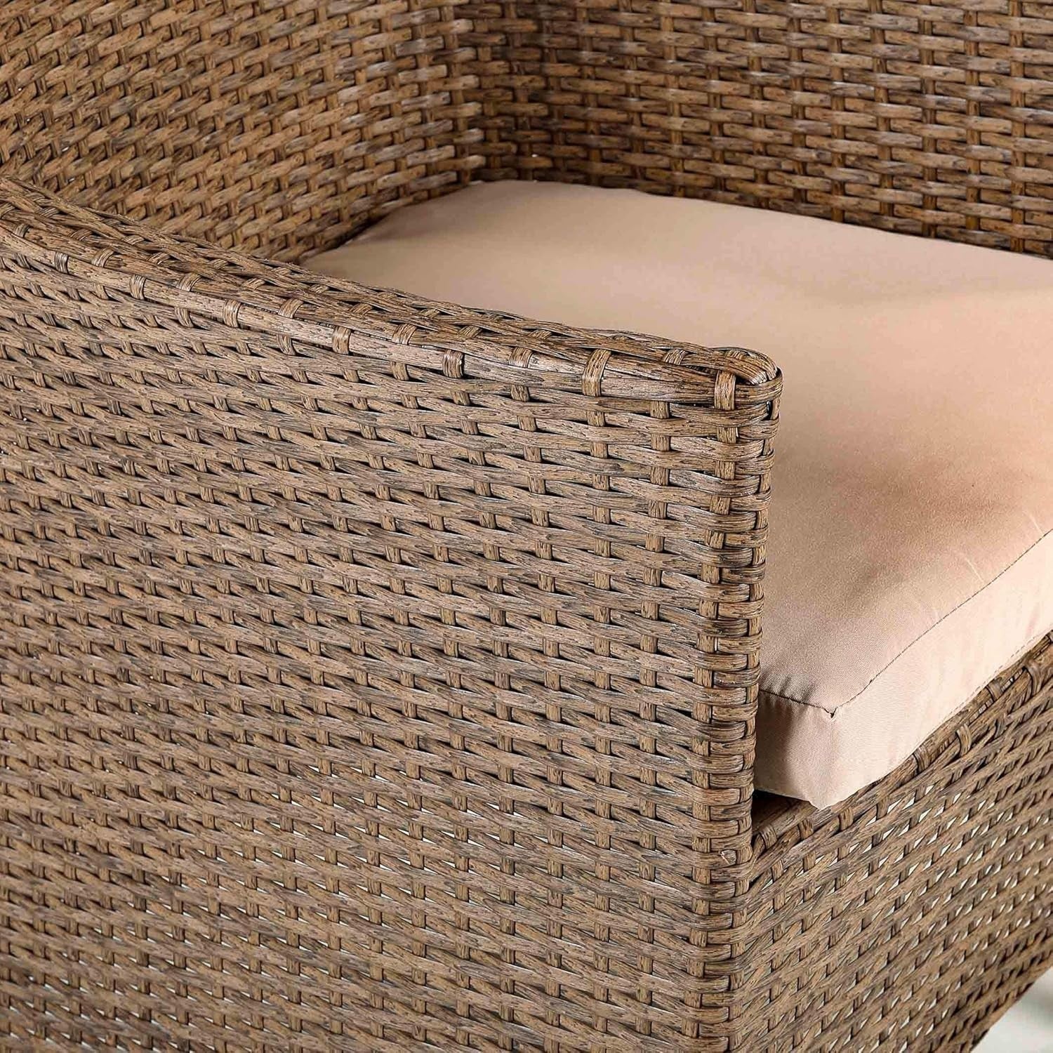 Brown Rattan Bistro Set 2 Armchairs with Side Table Balcony Patio Seating