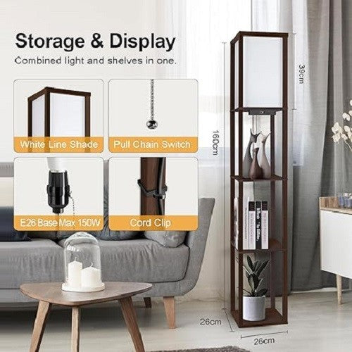 Floor Lamp with Shelves USB Type C Dimmable LED Wooden Standing Light
