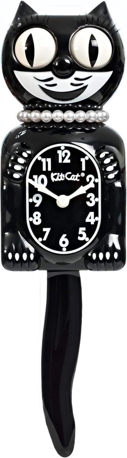 Black Cat Wall Clock Retro 15” Silent Eyes Moving Battery Operated Gift