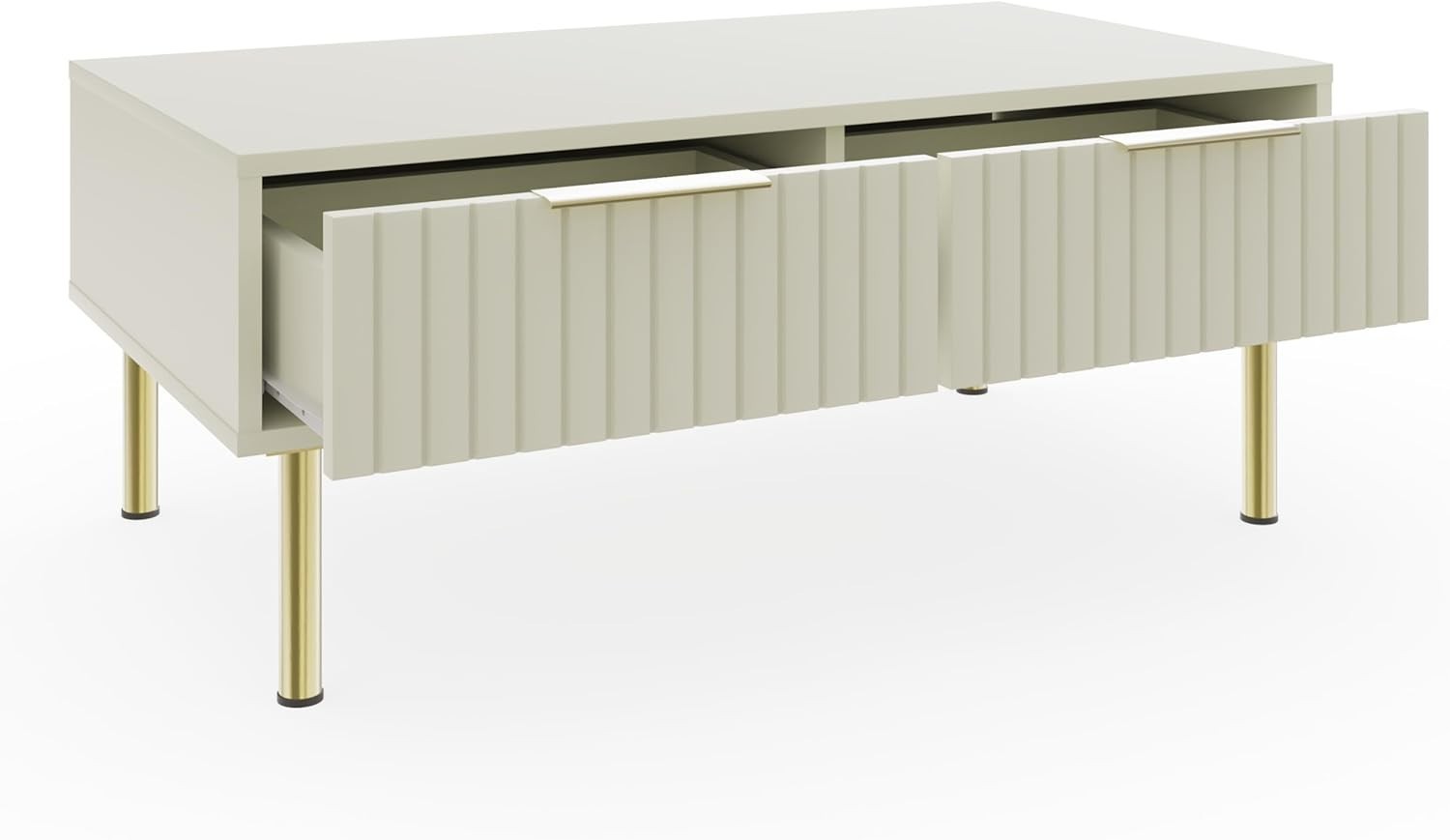 Ivory Modern Coffee Table with Metal Frame & Storage, 88CM Compact