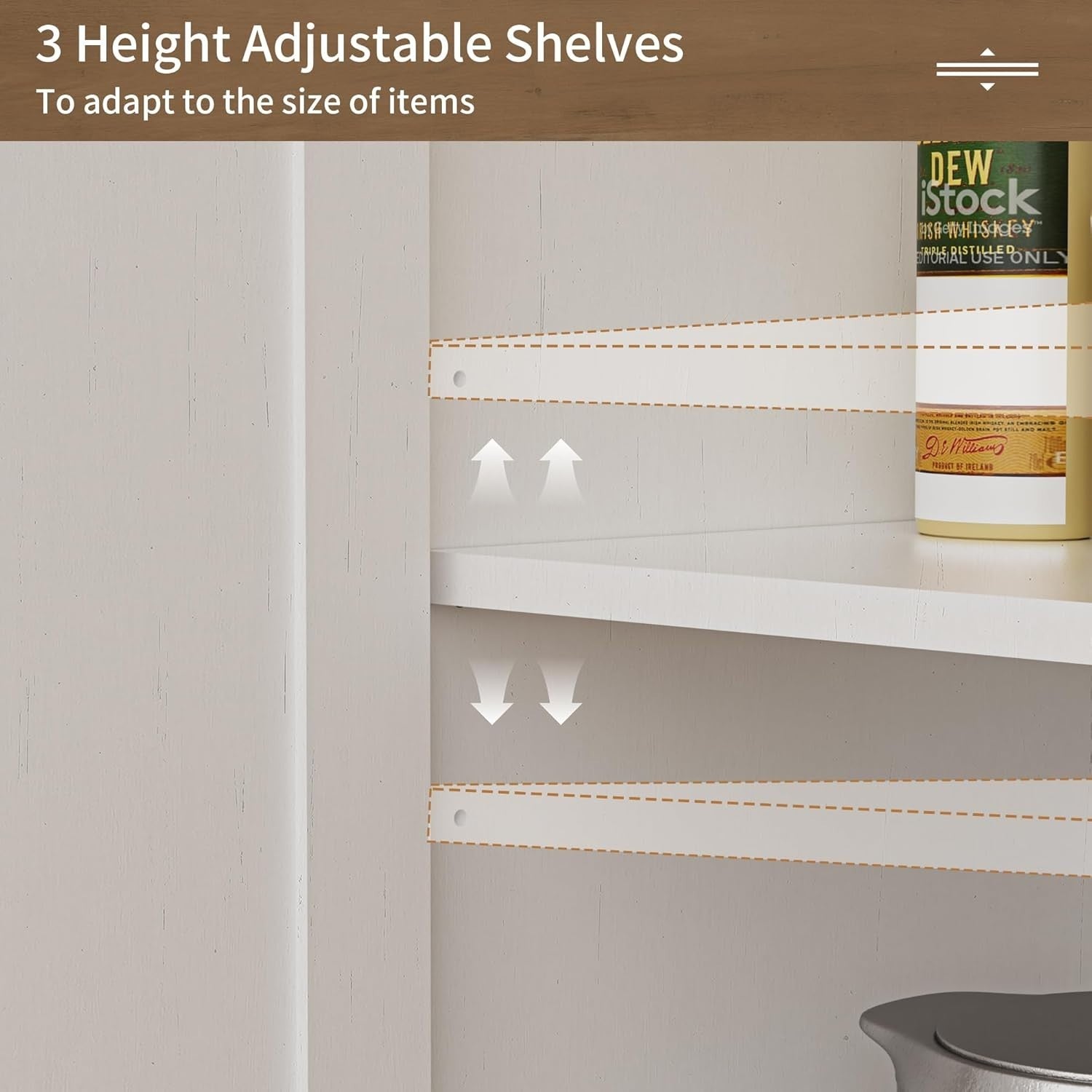 White Kitchen Sideboard Cabinet with Drawers & Shelf Storage Unit
