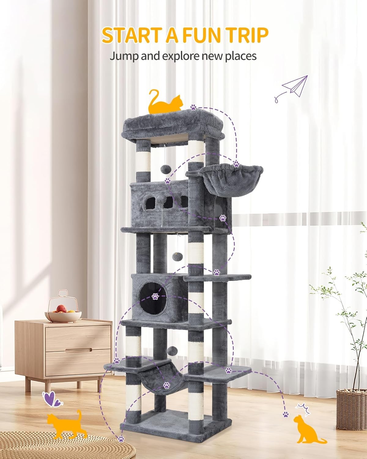 170cm Tall Cat Tree Tower Multi-Level Scratching Posts Condos Large Cats