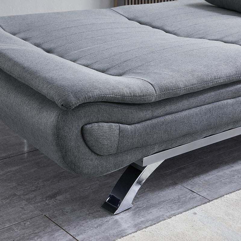 Grey Linen 2 Seater Sofa Bed with Pillows Folding Sleeper Couch for Flats