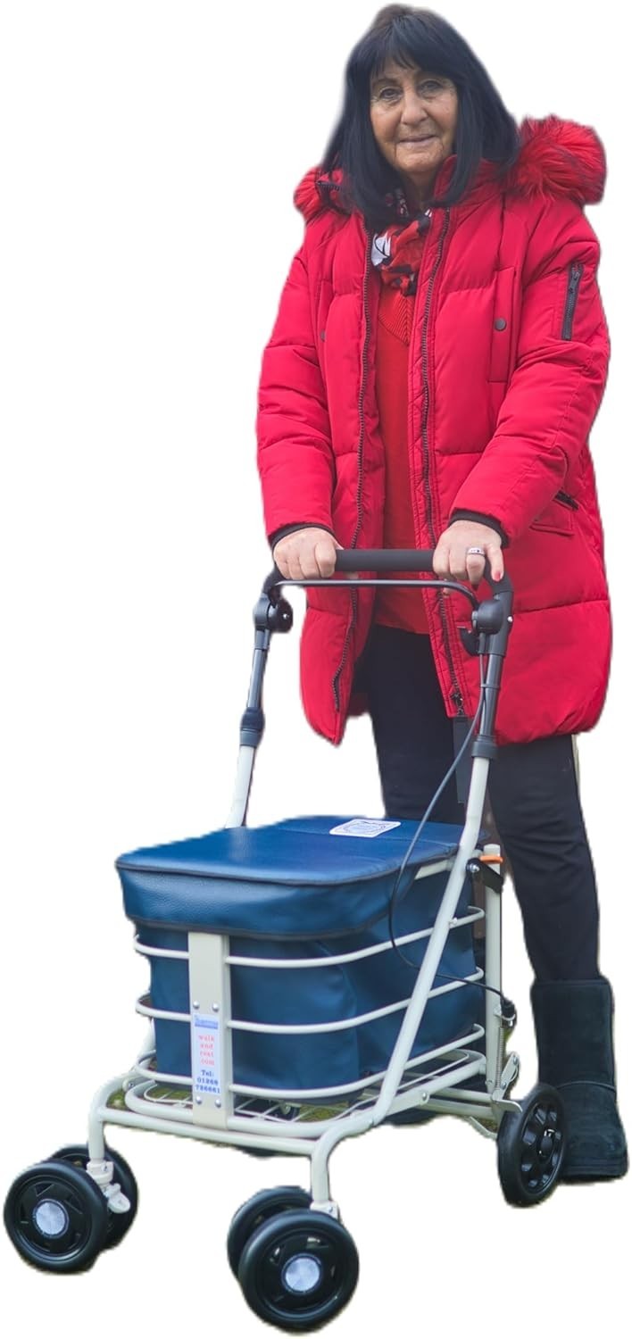 Luxury 6 Wheel Shopping Trolley With Seat Backrest Walking Aid Navy