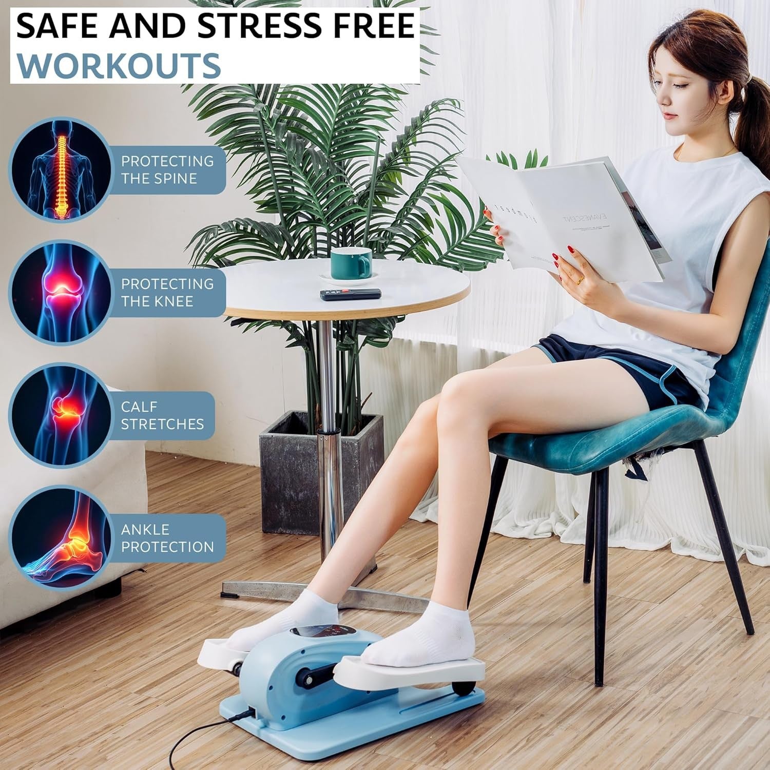 Under Desk Elliptical Pedal Exerciser Quiet Electric Seated Leg Trainer 12 Speed