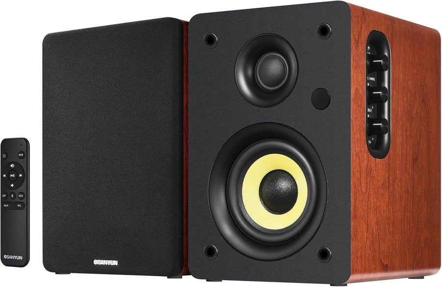 80W Bluetooth 5.4 HiFi Bookshelf Speakers Studio Monitor Wood Cabinet 24bit DAC