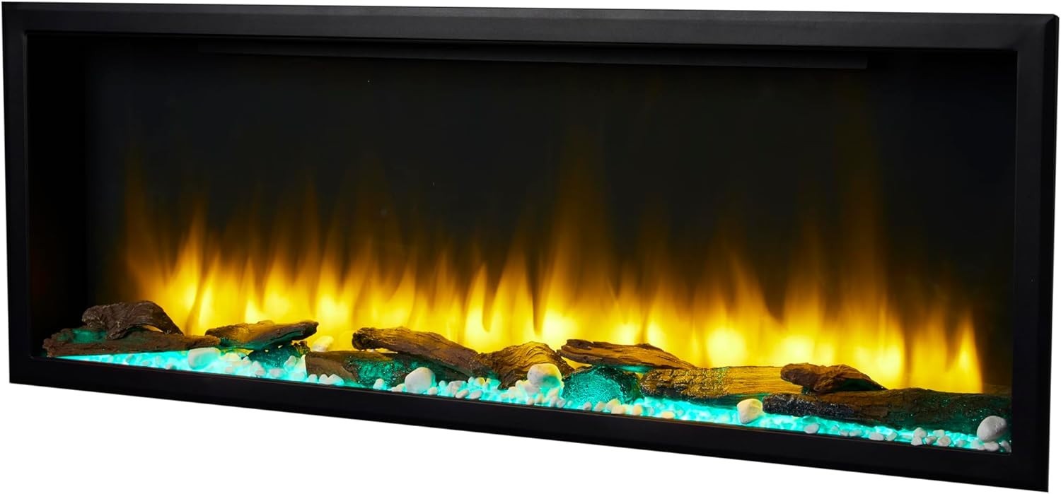 48" Slim Built In Electric Fireplace WiFi LED Fire App Remote Wall Mount