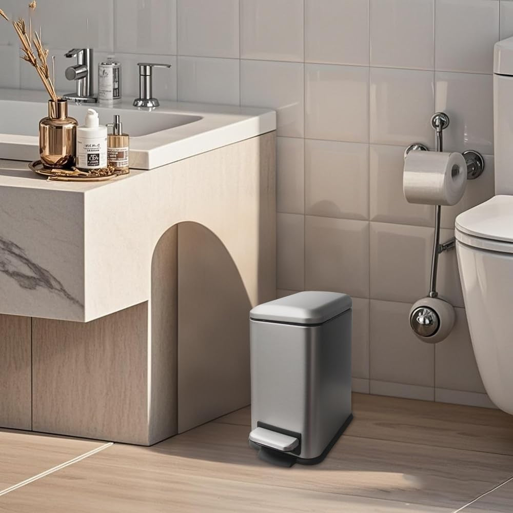 5L Bathroom Pedal Bin Soft Close Stainless Steel Grey