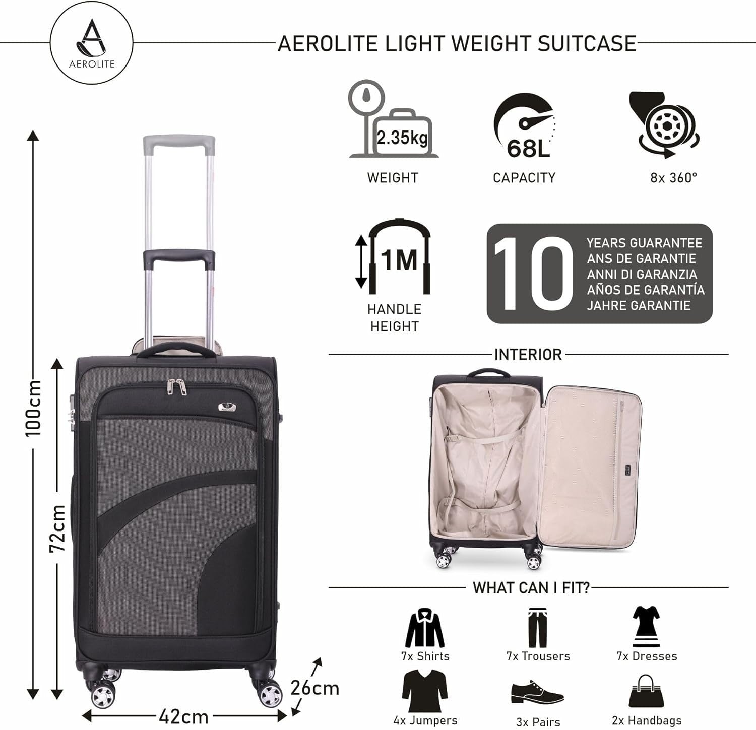 26'' Medium Check In Suitcase Lightweight 8 Wheel Eco Travel Hold Luggage TSA