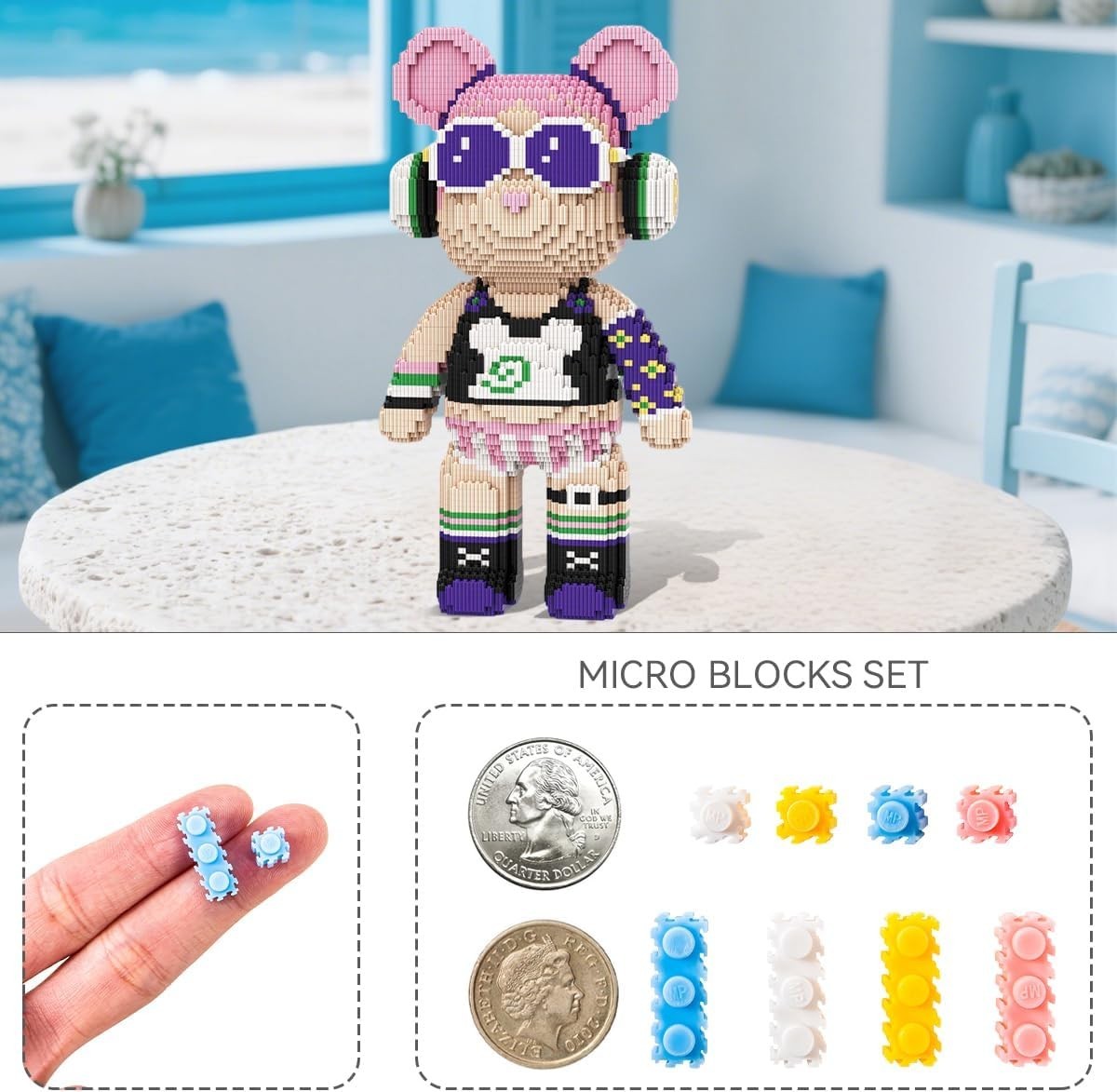 7104pcs Micro Building Blocks Bear Toy - Creative Gift for Adults & Kids