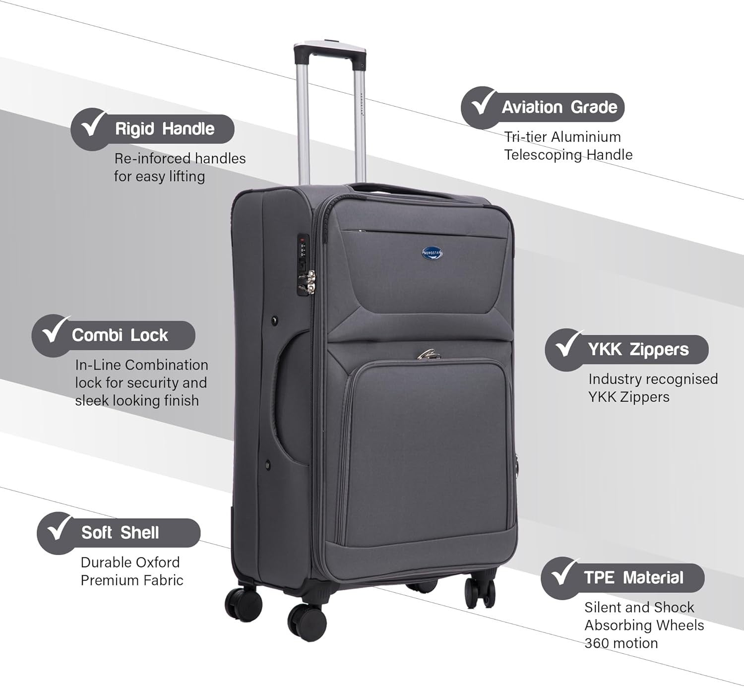 Medium 26” Expandable Soft Shell Suitcase Lightweight 4 Spinner Wheels Lock 78L