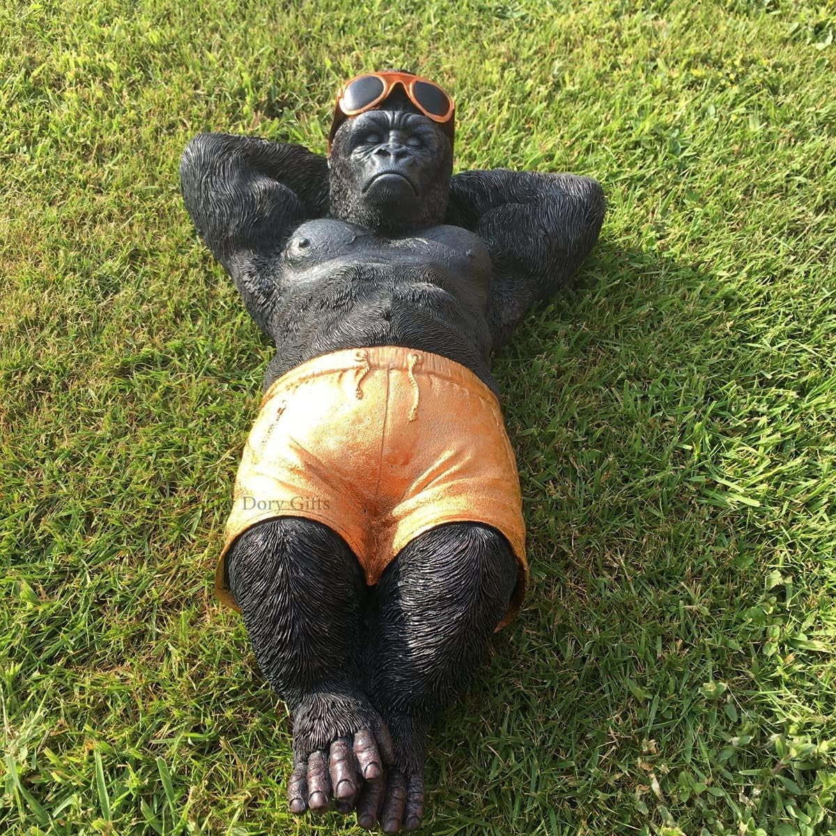 Chilling Gorilla Ornament with Sunglasses | Large Resin Garden Statue 44cm