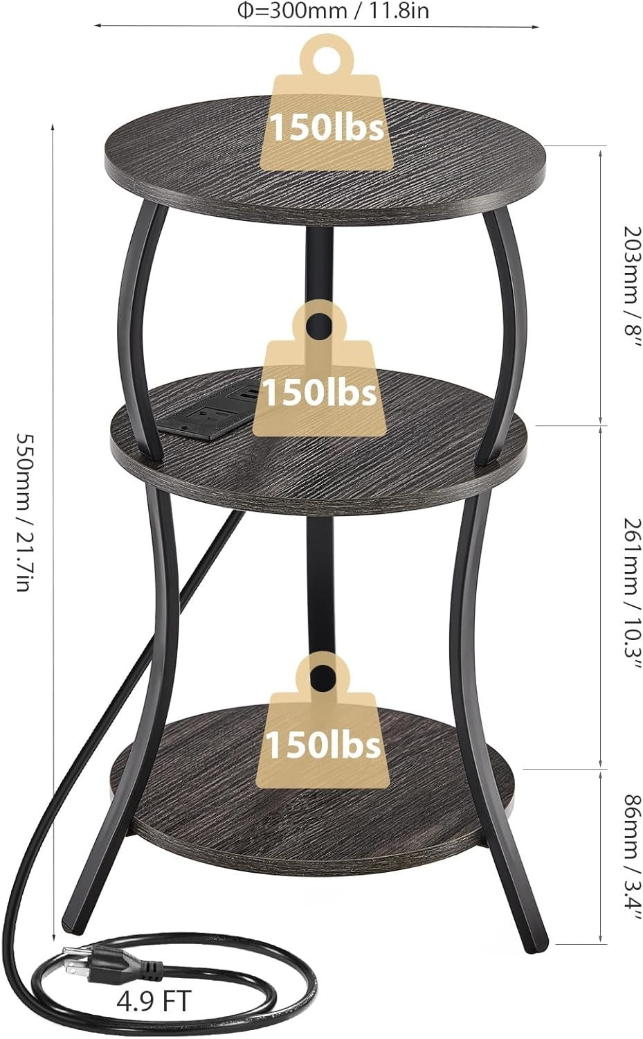 Compact 3-Tier Round Side Table with Storage Shelves – Stylish, Sturdy & Multius