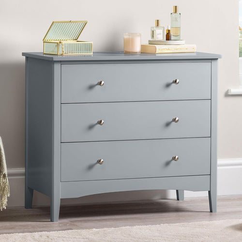 Grey 3 Drawer Chest, MDF Storage Cabinet, Chrome Handles, 80cm Wide