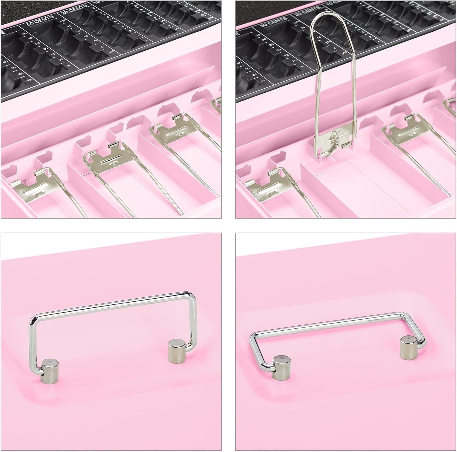Pink Lockable Cash Box Coin Tray Money Storage Case with Keys
