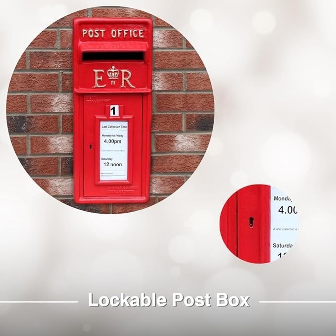 Lockable Cast Iron Royal Mail Post Box Red – Wall Mount, Secure, Weatherproof