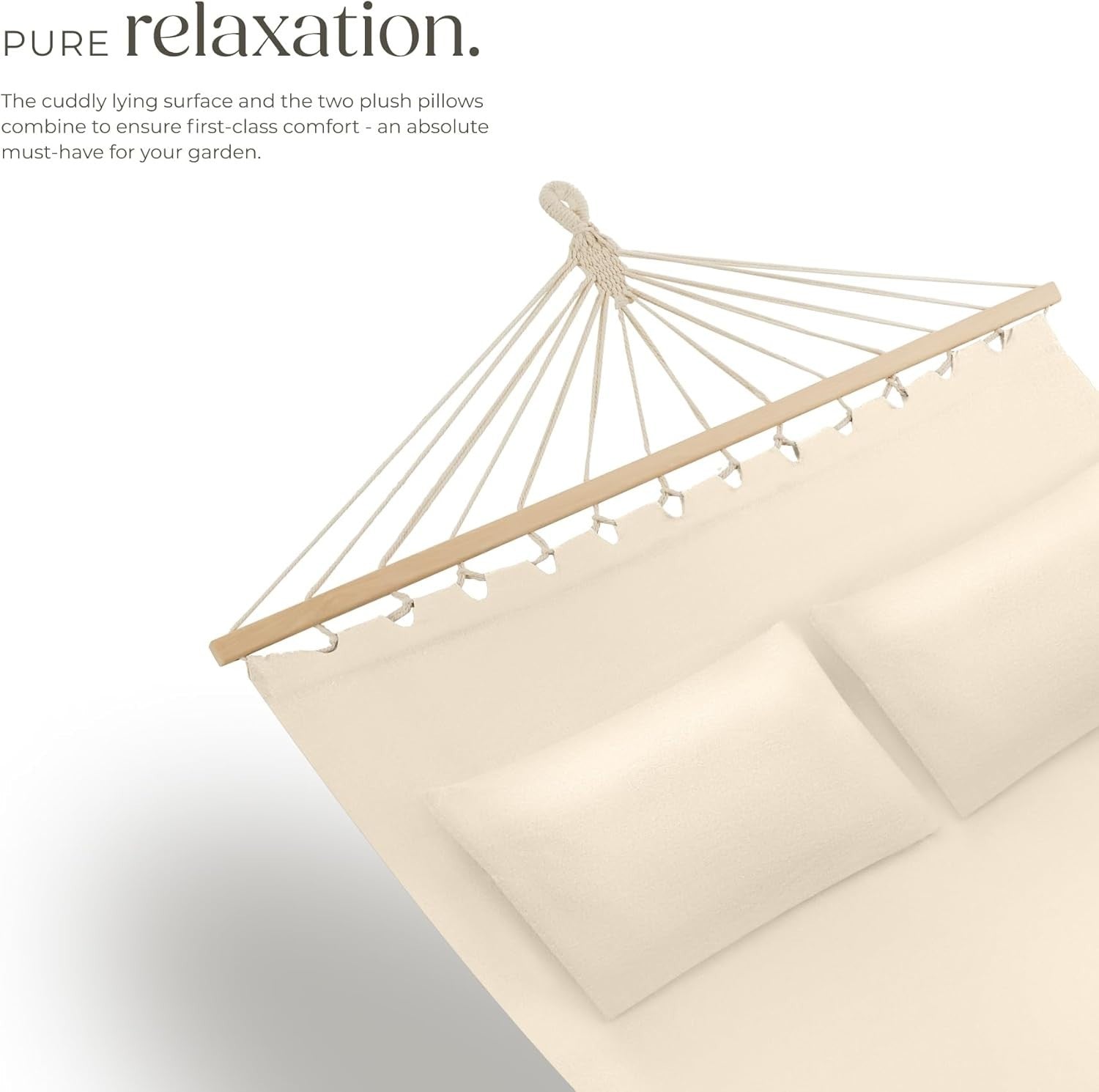 Beige Double Outdoor Hammock for 2 with Plush Pillows, Soft Cotton, 240kg Load