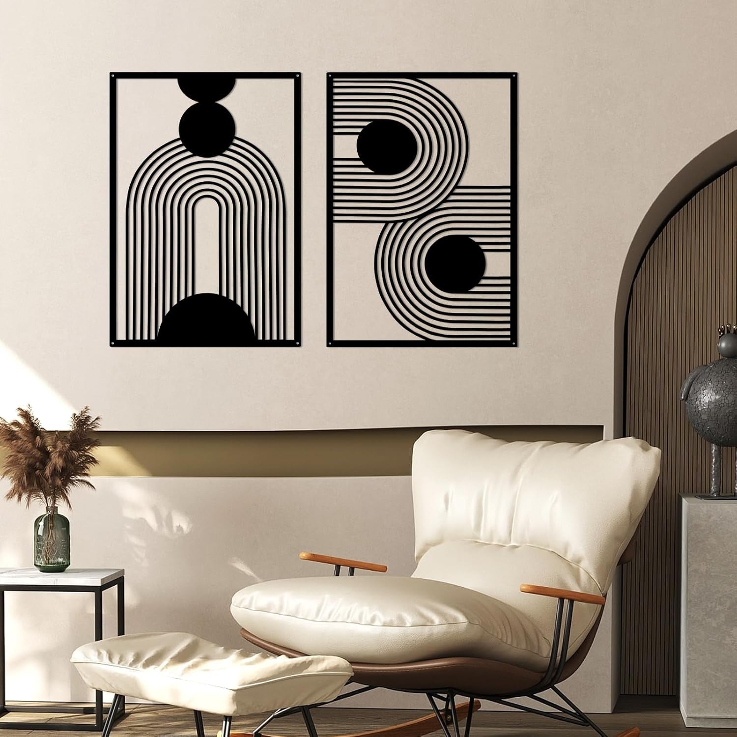 2PC Black Metal Wall Art Modern Abstract Geometric Decor