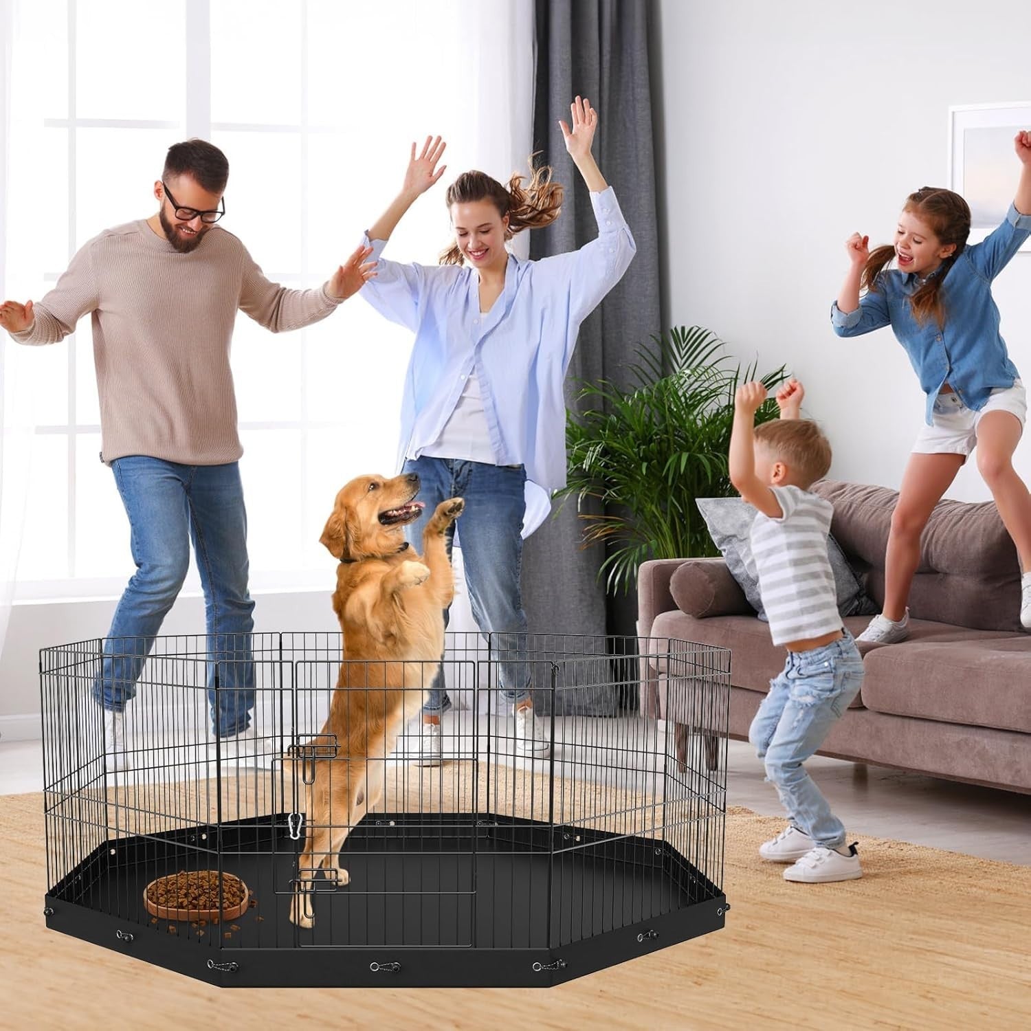 Foldable 24" Metal Dog Playpen 8-Panel Fence with Floor Mat Indoor Outdoor