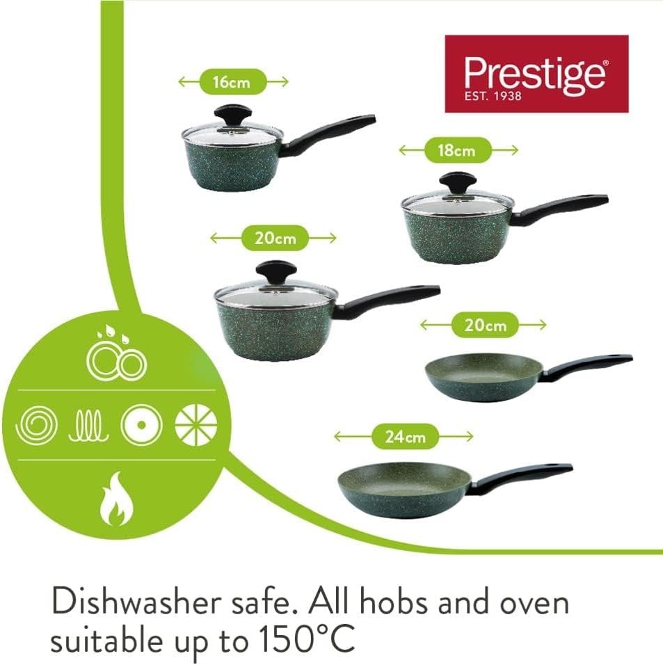 5pcs Green Eco Non Stick Cookware Set Induction Hob Pots Pan Set Dishwasher Safe