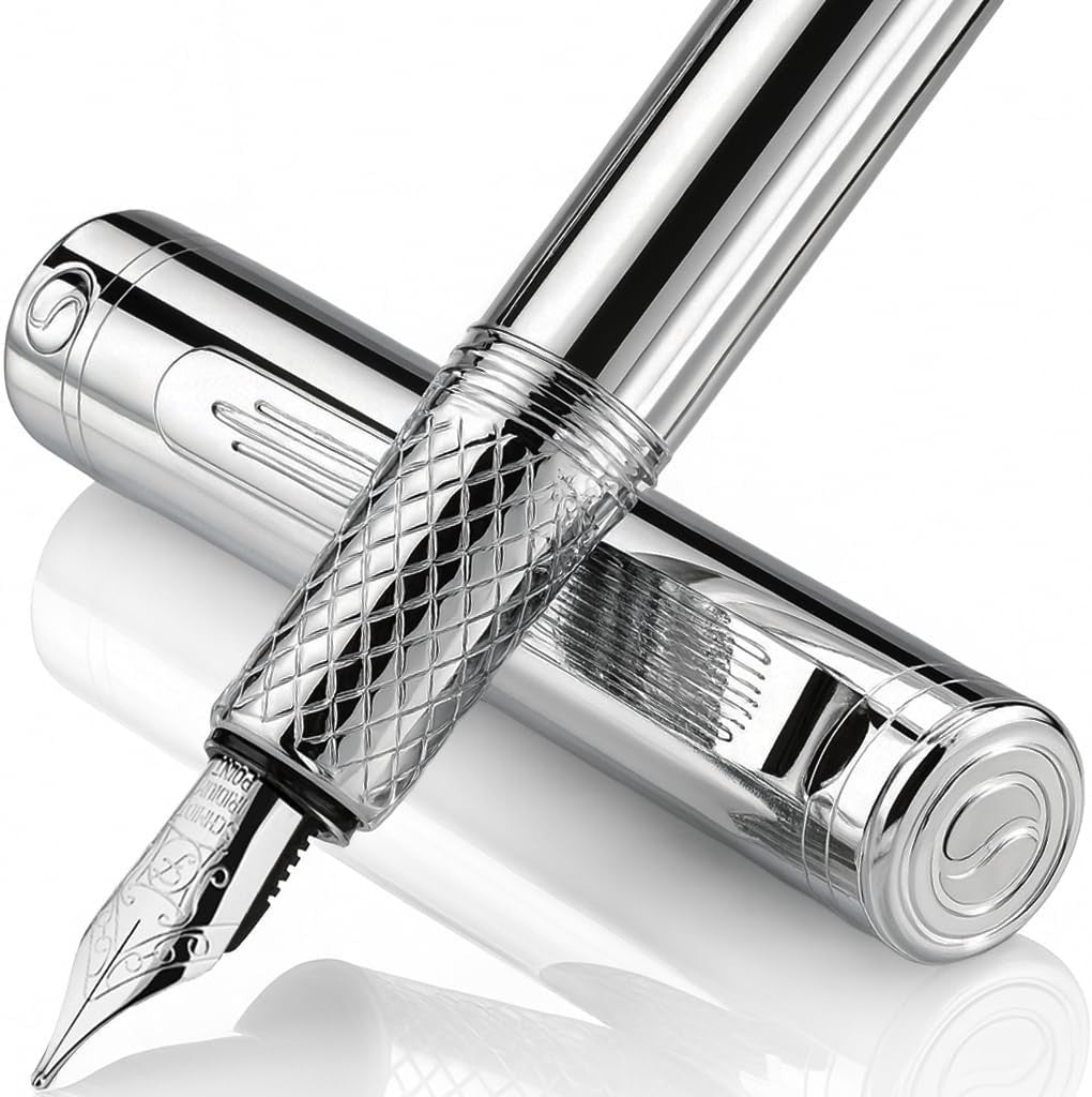 Luxury Silver Chrome Fountain Pen Fine Nib Heavy Brass Gift