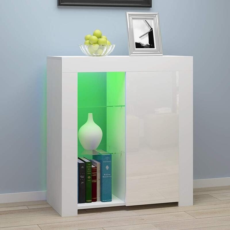 White High Gloss LED Sideboard Cabinet RGB Light Display Unit Storage Shelf