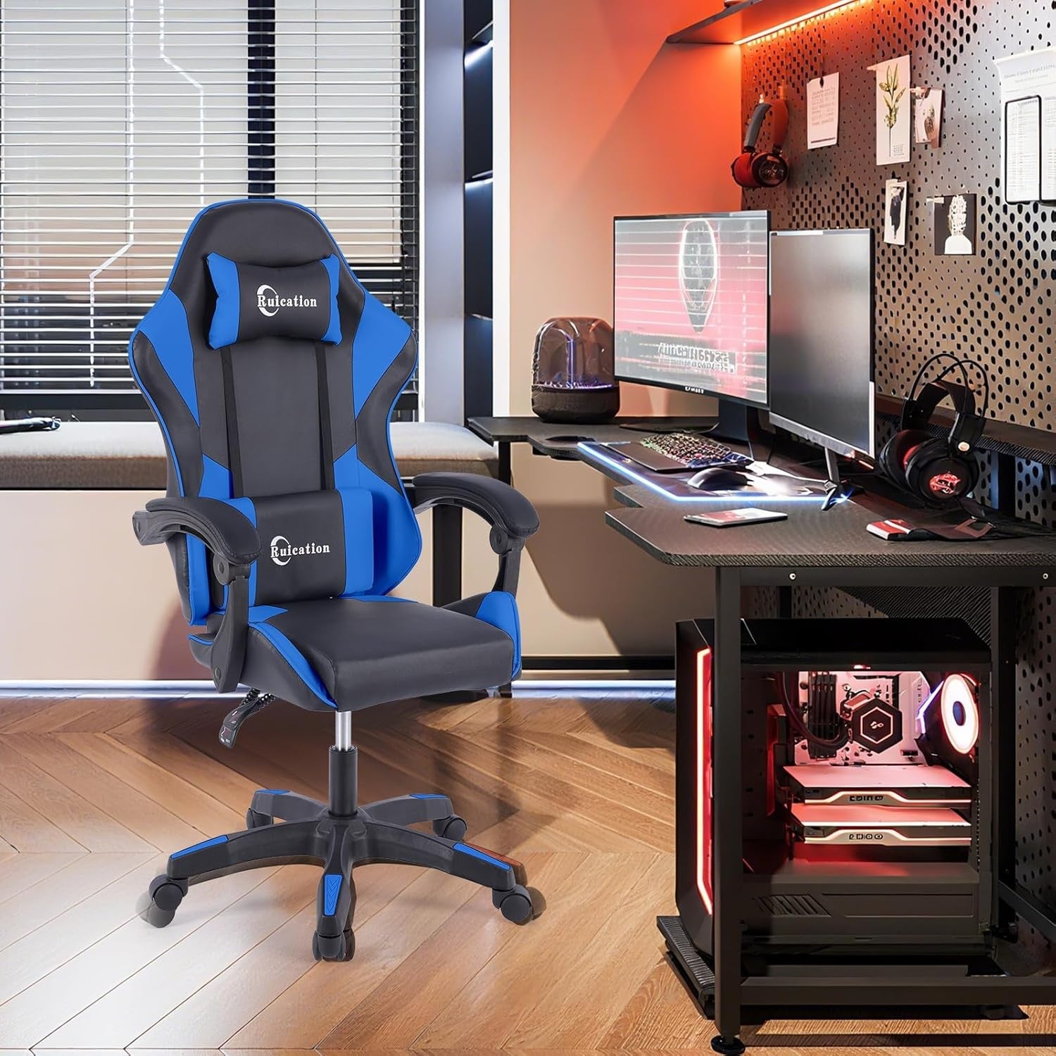Ergonomic Gaming Chair Reclining Office Desk Chair Lumbar Support Blue