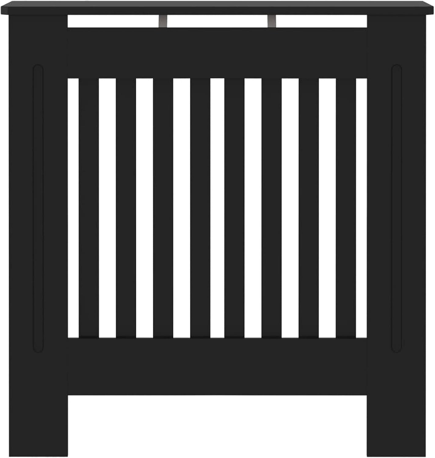 Black Radiator Cover 78x19x81.5cm Modern Slatted Design | MDF Wood Cabinet