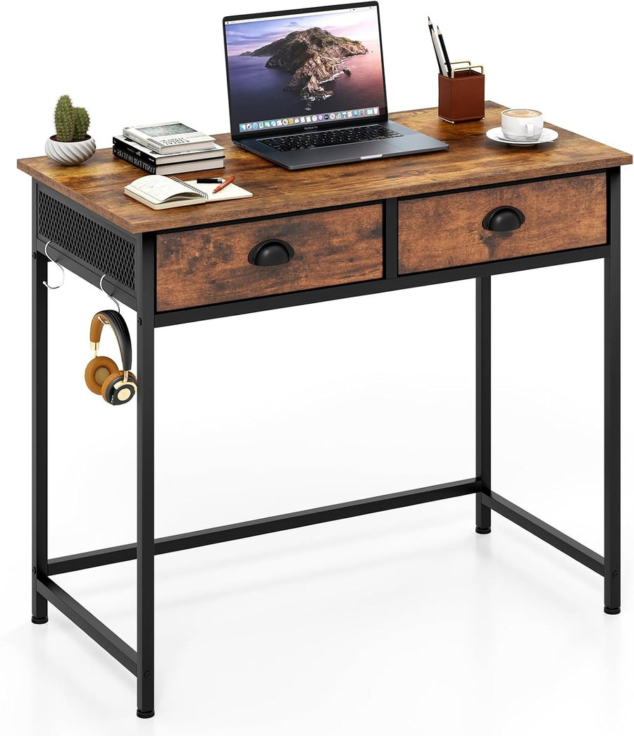 Computer Desk with Drawers Rustic Brown Black Home Office Study Table