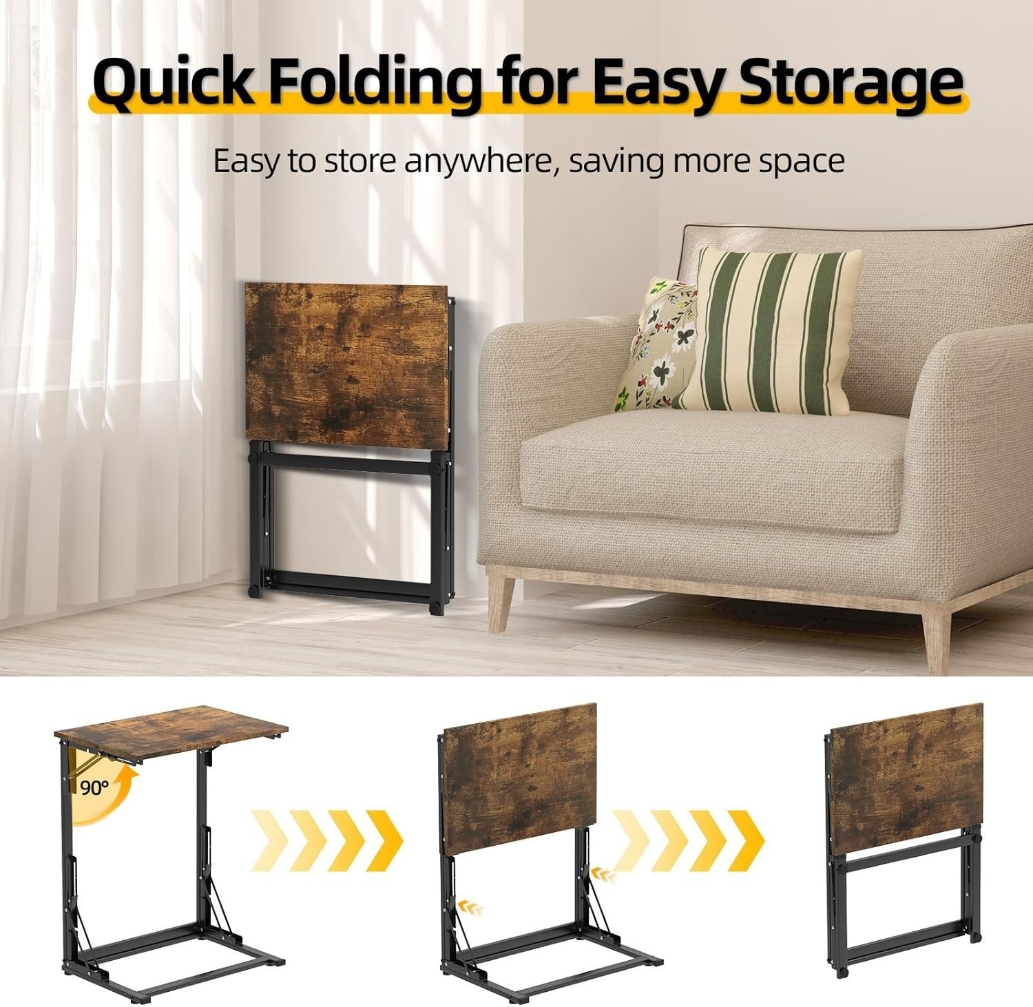 Foldable C Shaped Side Table Sofa Laptop Desk Bed Tray Small Space