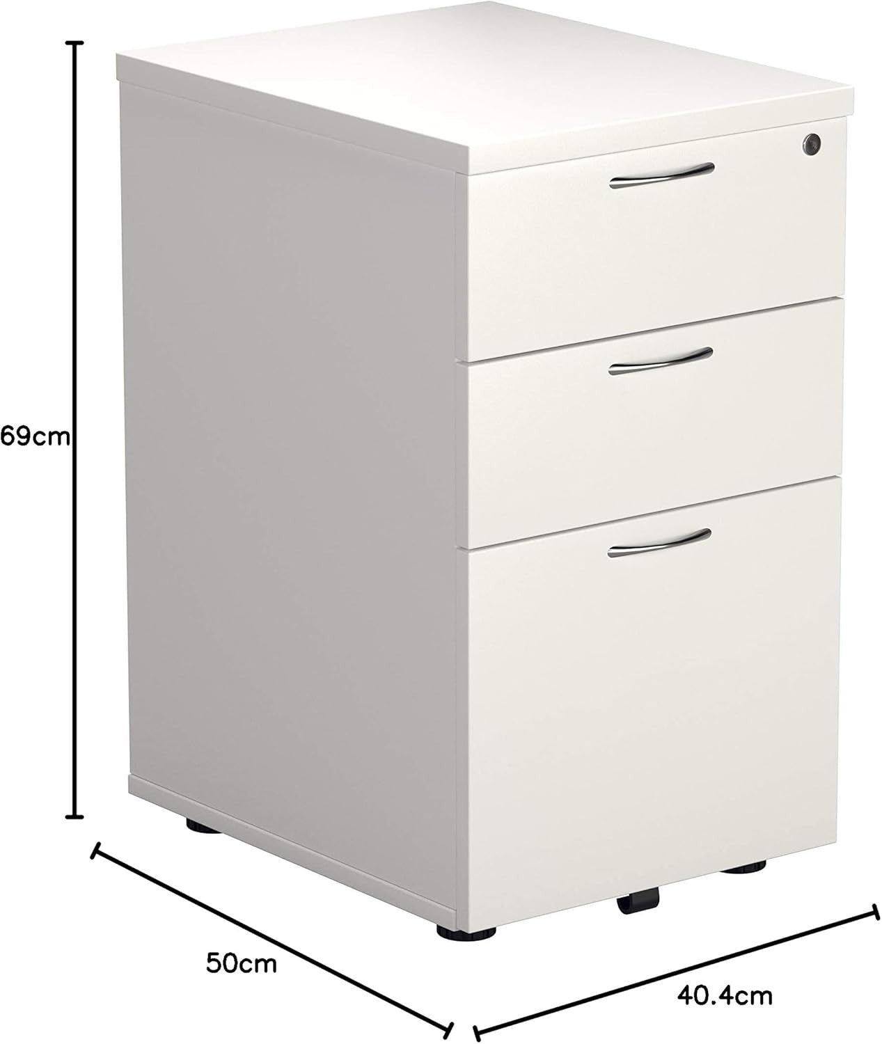 White Under Desk Filing Cabinet 3 Drawer Lockable A4 Foolscap
