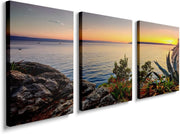 Framed Sea Sunset Canvas Wall Art Set of 3 16x12 Ocean Panel Decor