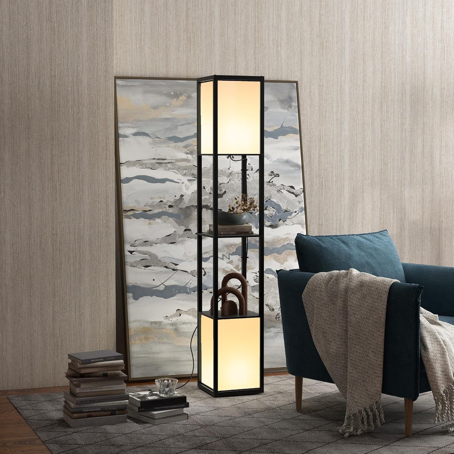 Floor Lamp with Shelves Dual Light Modern Corner Standing Lamp Shade