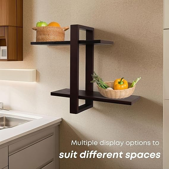 Floating Wall Shelves Set of 2 – Modern Oak Frame Display Shelf for Living Room