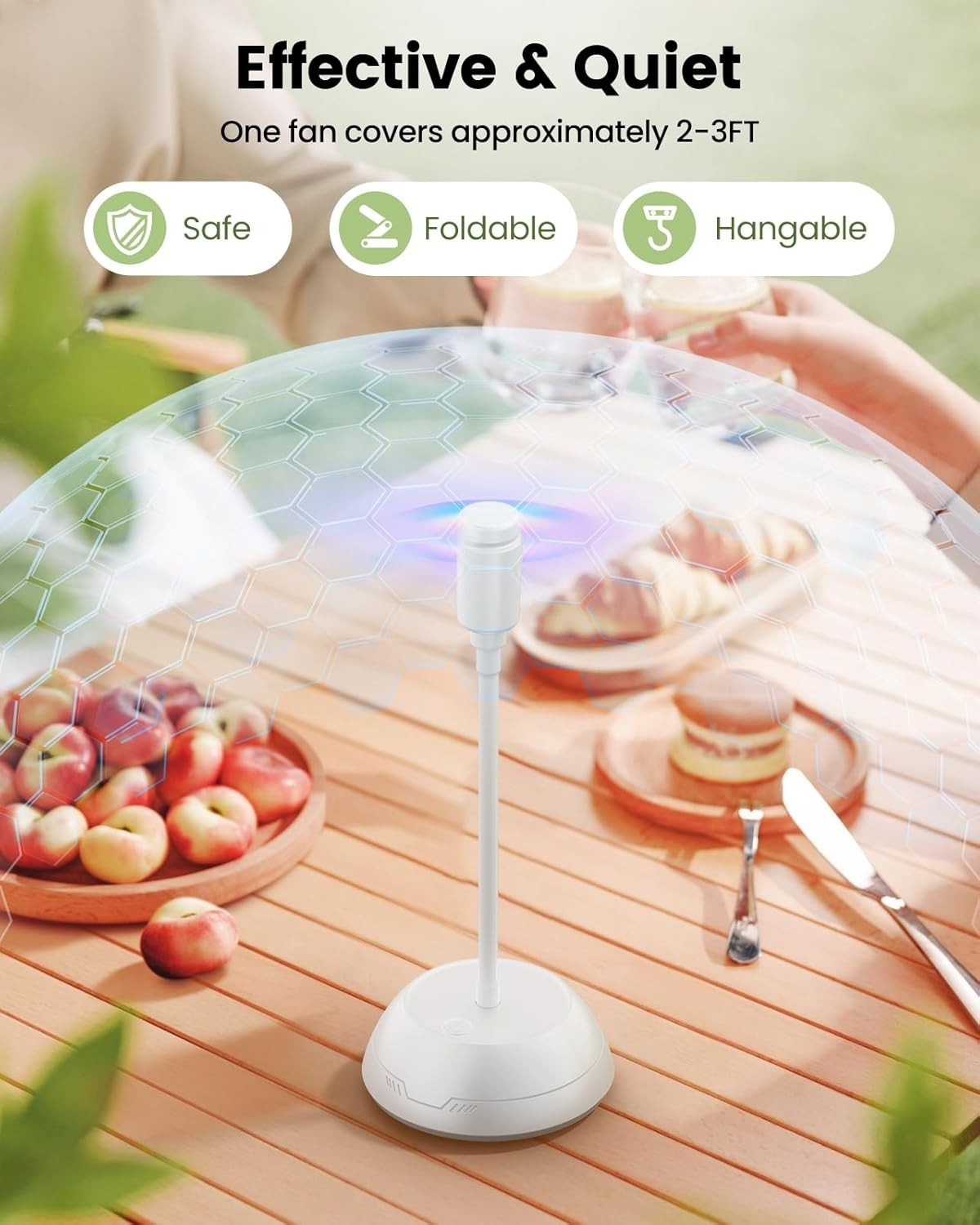 4-Pack Table Food Fan – Battery Powered Silent Gooseneck Fly Repellent for BBQ