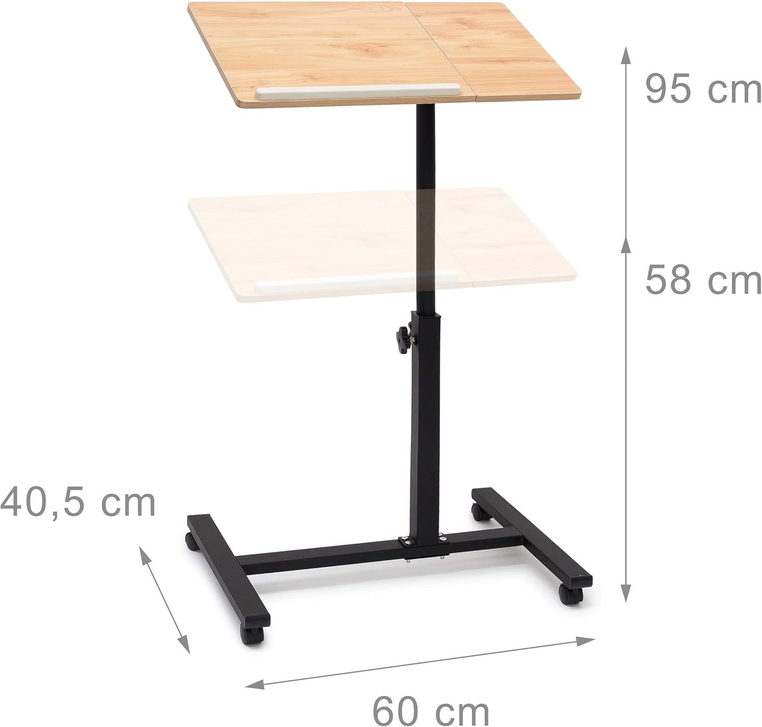 Height Adjustable Laptop Table with Wheels Sofa Bedside Rolling Stand