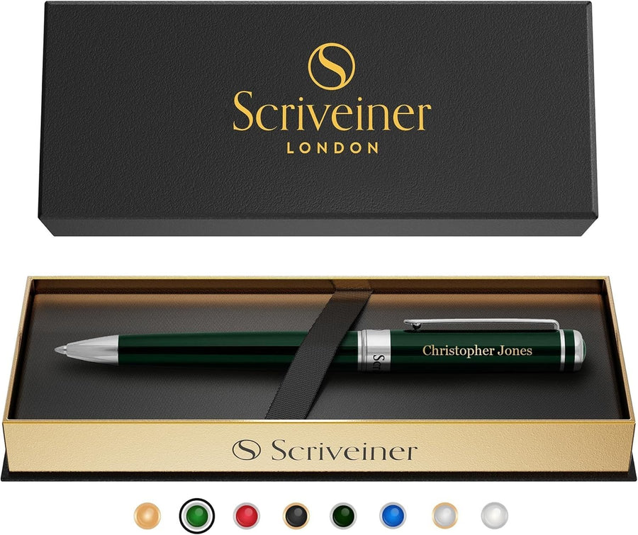 Luxury Personalised Ballpoint Pen – Green Brass Chrome, Refillable Black Ink