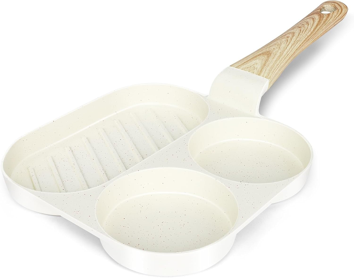 3-Cup Non-Stick Egg Pan Granite Omelette Skillet, White Multi-Section Pan