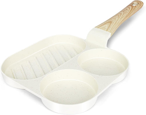 3-Cup Non-Stick Egg Pan Granite Omelette Skillet, White Multi-Section Pan