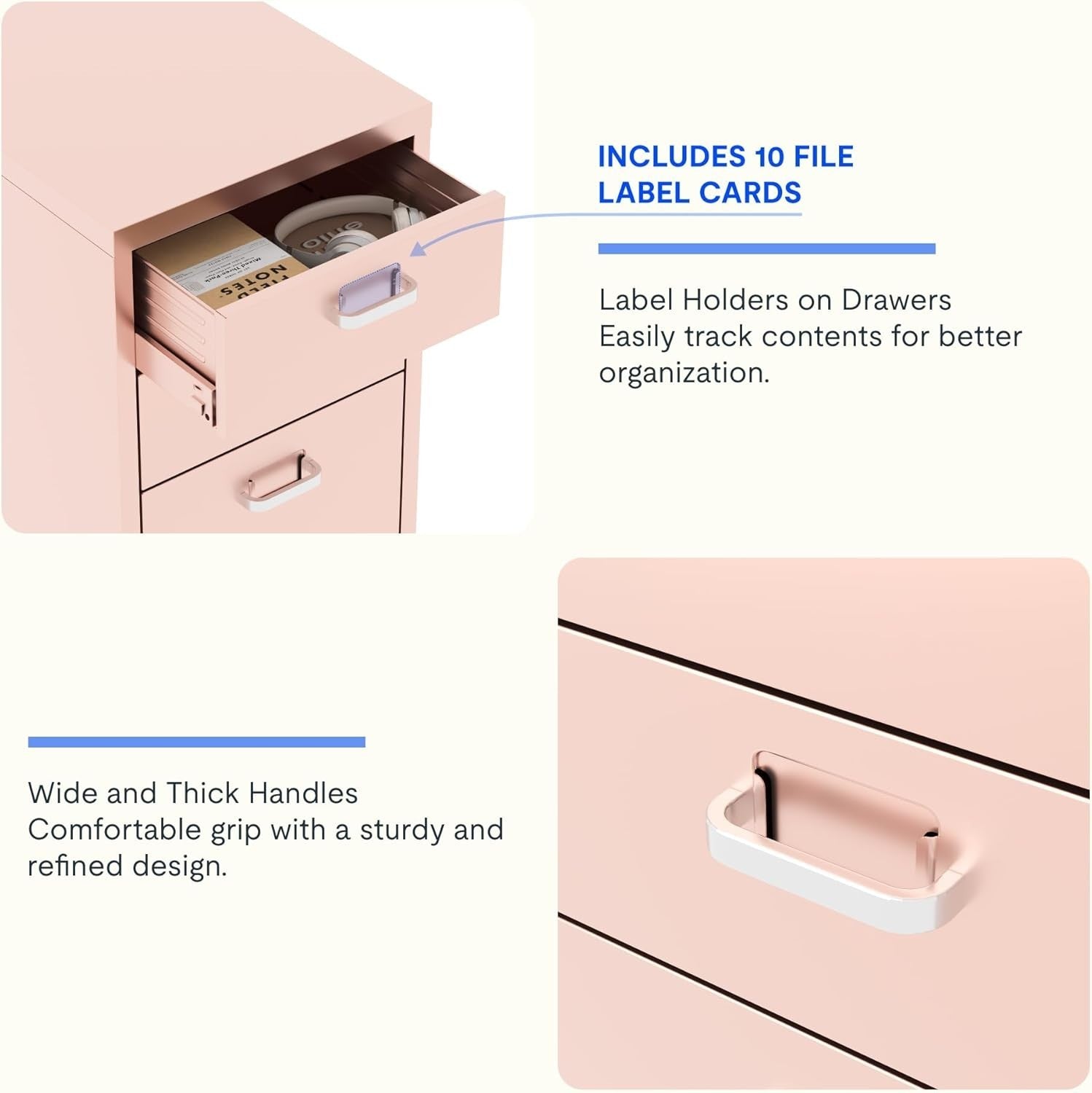 Pink Mobile Filing Cabinet 3 Drawer A4 Under Desk Office Storage