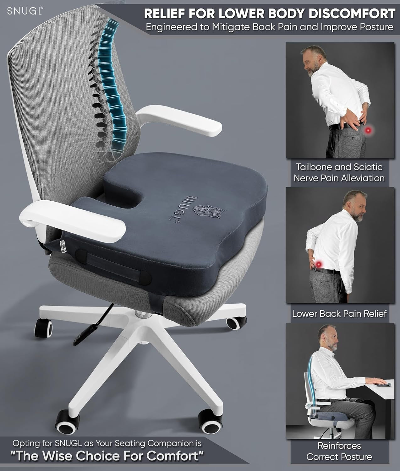 Orthopedic Memory Foam Seat Cushion Coccyx Tailbone Chair Back Support