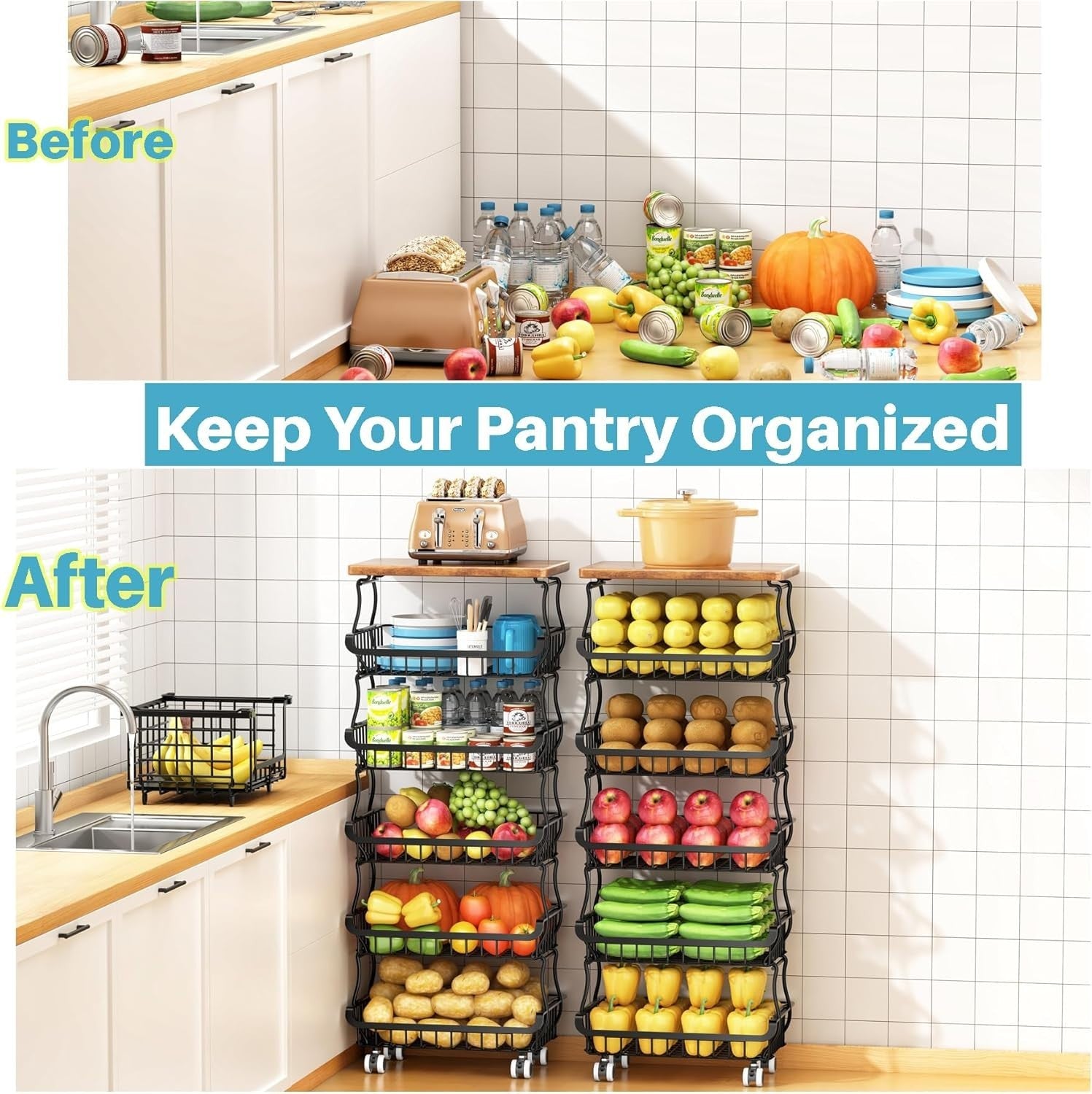 6 Tier Pantry Storage Cart Stackable Vegetable Rack