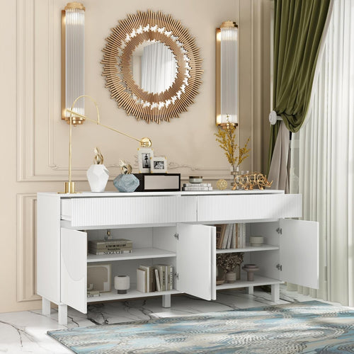 White Sideboard Buffet Storage Cabinet 4 Doors 2 Drawers Modern 160cm